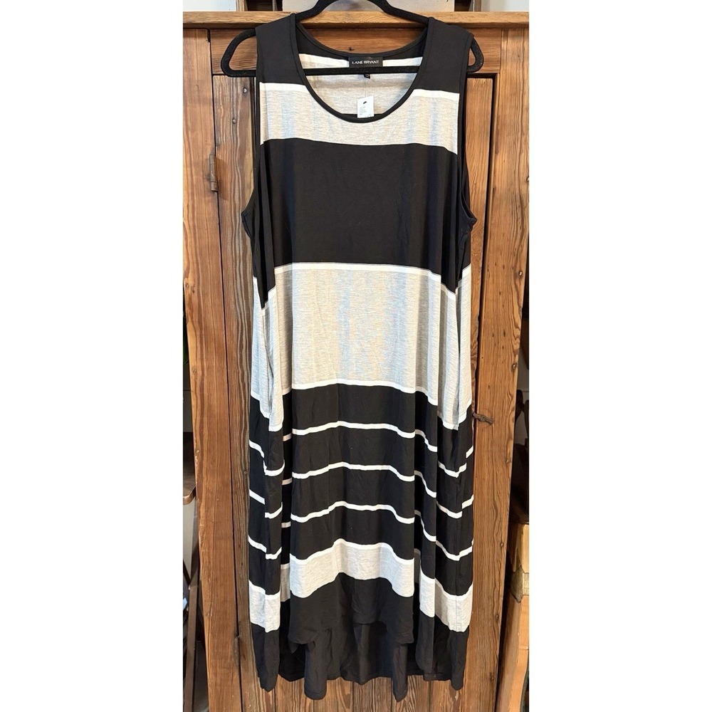 Lane Bryant Long Maxi Dress Womens 22/24 Black Striped Sleeveless Round Neck NWT